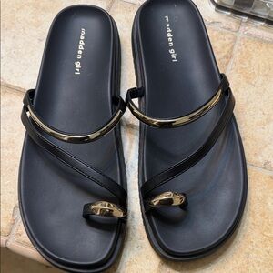 Women’s 9.5 Madden Girl Black Sandals with Gold Details